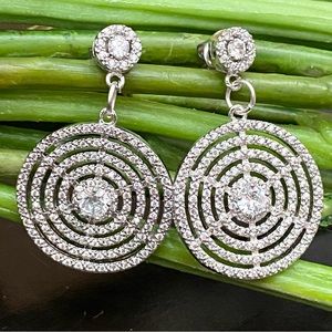 Silver-tone CZ Cubic Zirconia Round Swirl Web Pave Drop Earrings